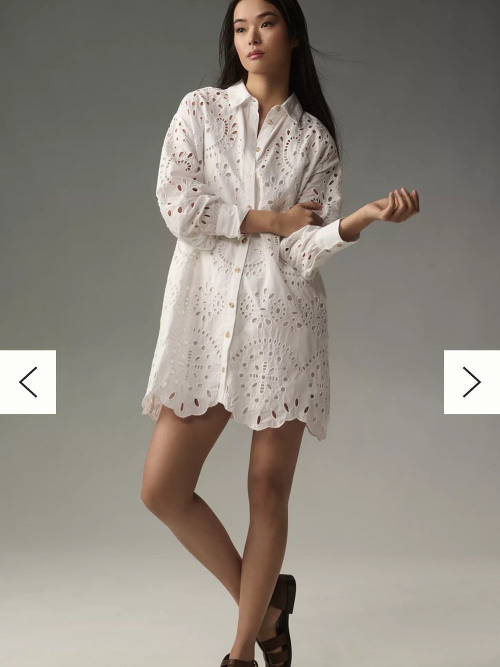 By Anthropologie Long-Sleeve Eyelet Mini Shirt Dress Size Large Purple - Picture 12 of 14